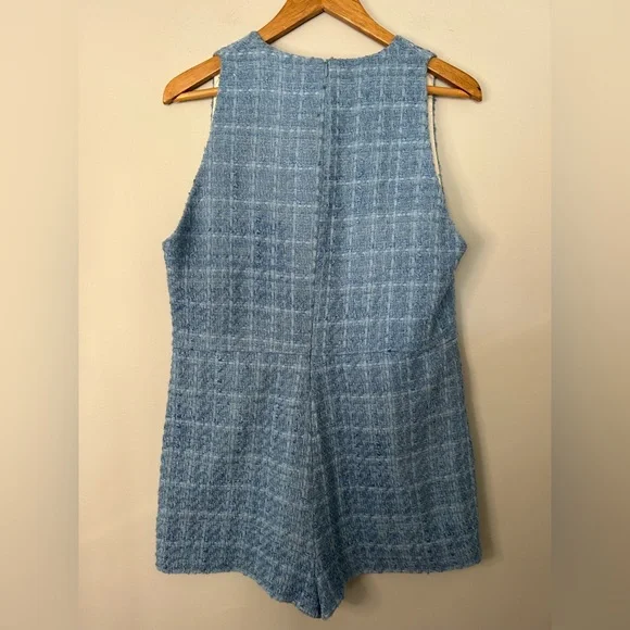 Zara Blue Tweed V-Neck Romper Blogger Favorite - Picture 3 of 8